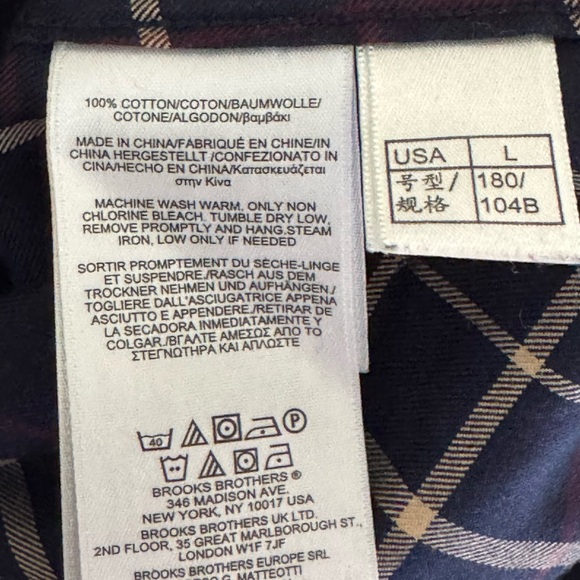 I-6 Men’s Brooks Brothers Black Cream & Red Plaid Dress Shirt Size L - Picture 15 of 16